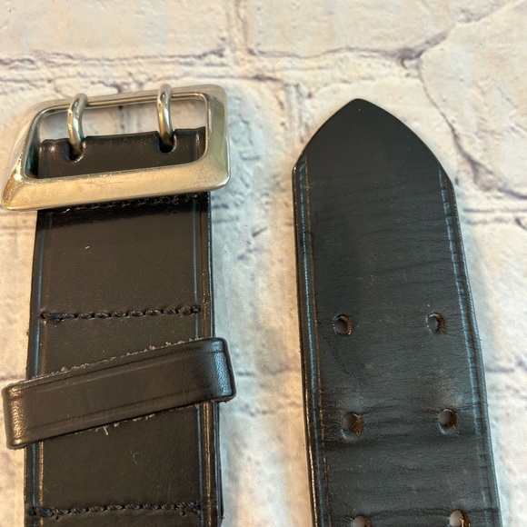 BWF MENS DOUBLE PRONG & HOLES CHUNKY WIDE BLACK LEATHER BELT SIZE 28 - Picture 10 of 11